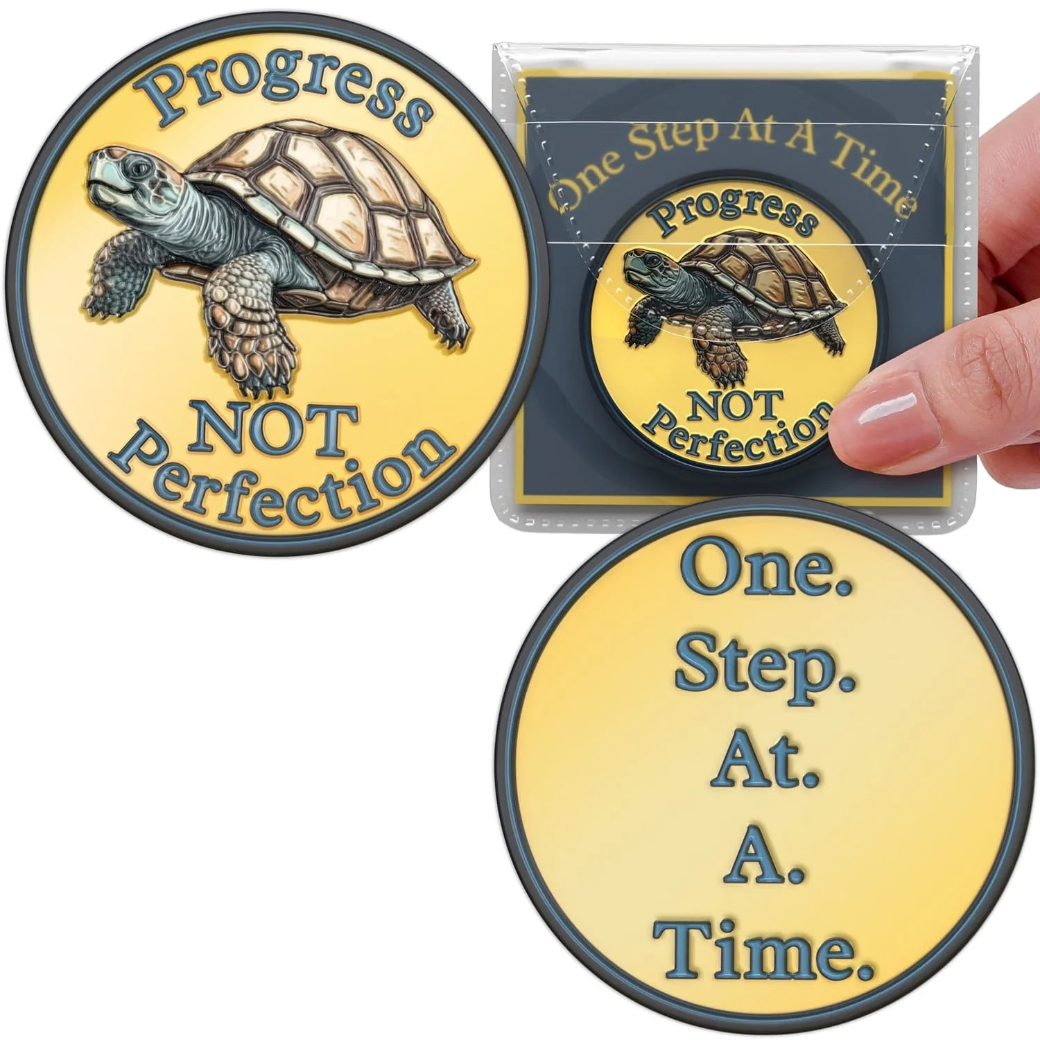 Recovery Medallion Coin I Inspiring Sobriety I Progress Not Perfection Turtle - Image 11