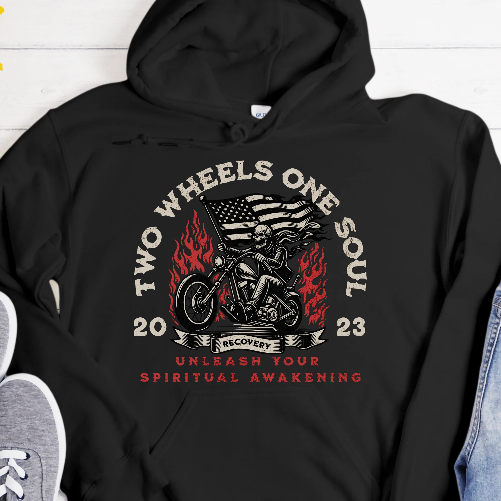 Custom Recovery Hoodie | Inspiring Sobriety |  Two Wheels,  One Soul - Image 2