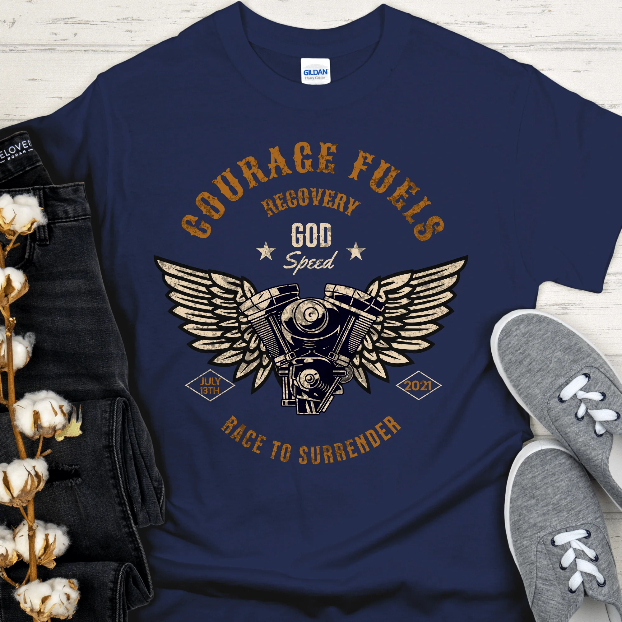 Custom Recovery T-Shirt | Inspiring Sobriety | Courage Fuels Recovery - Image 2