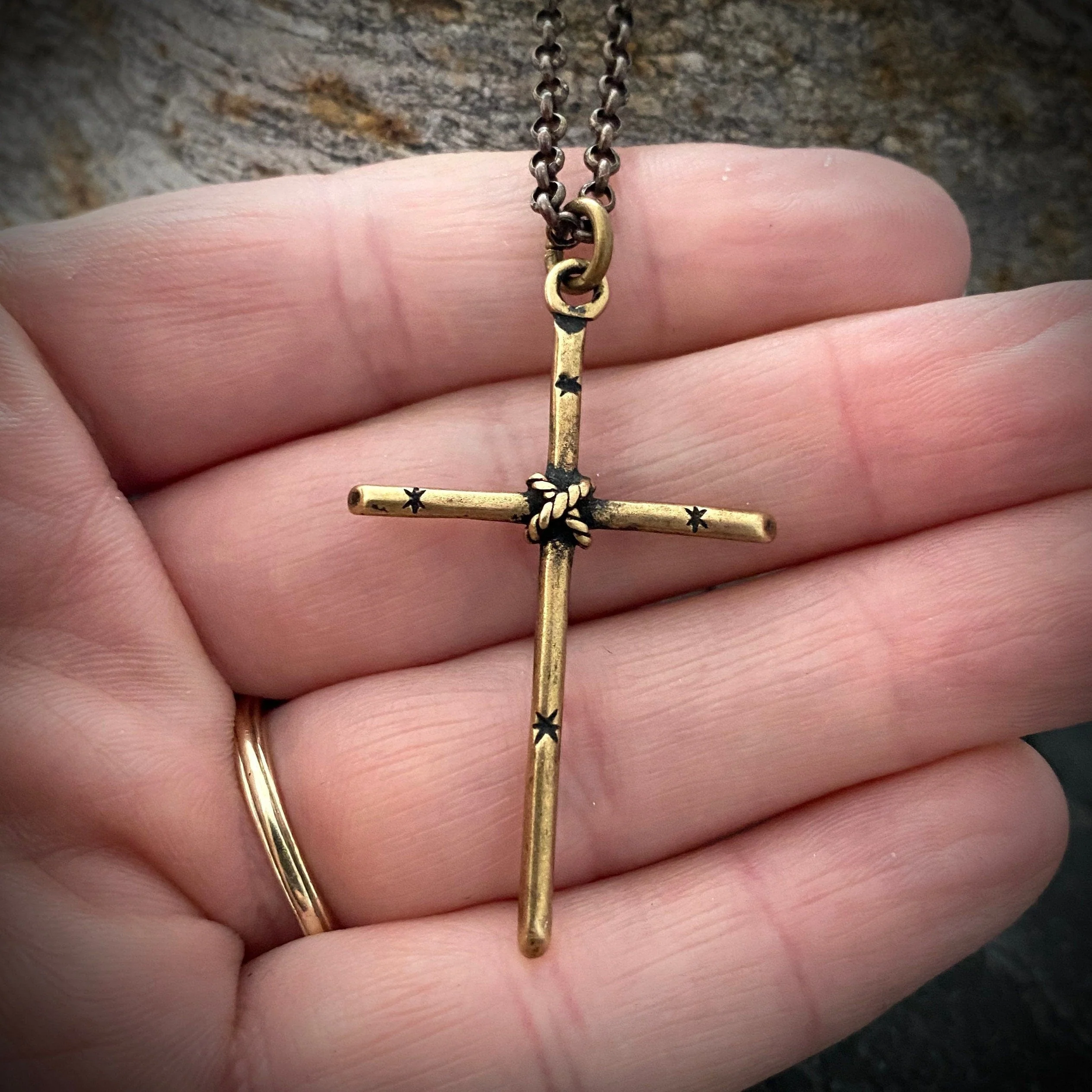 Solid Bronze Simple Rope Cross Necklace | Inspiring Sobriety - Image 4