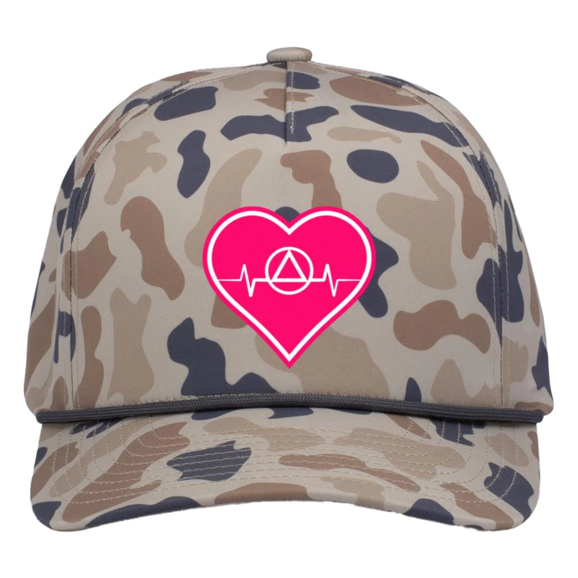 Recovery Camo Trucker Hat | Inspiring Sobriety | AA Symbol Heartbeat - Image 3