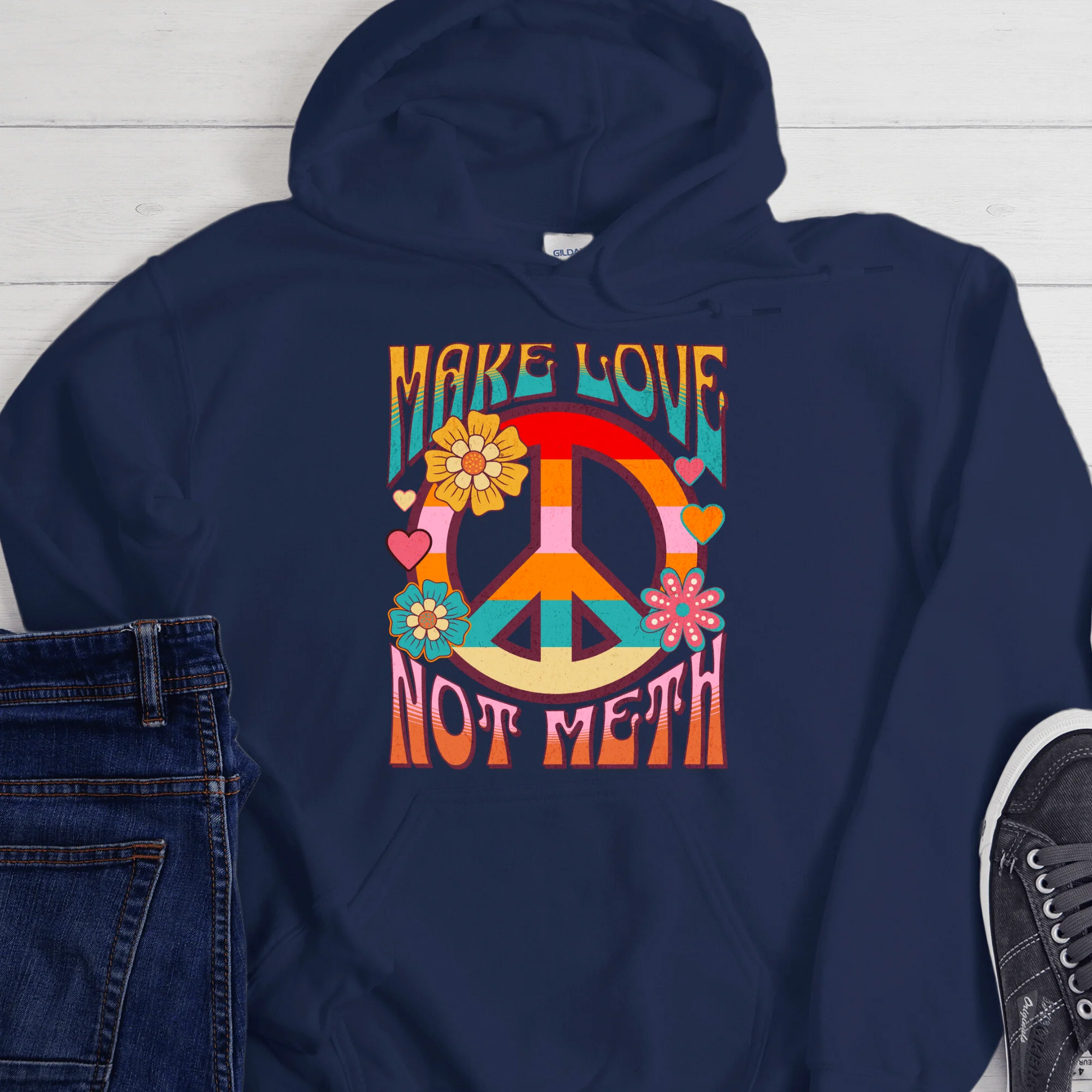Recovery Hoodie | Inspiring Sobriety | Make Love Not Meth (Retro) - Image 3