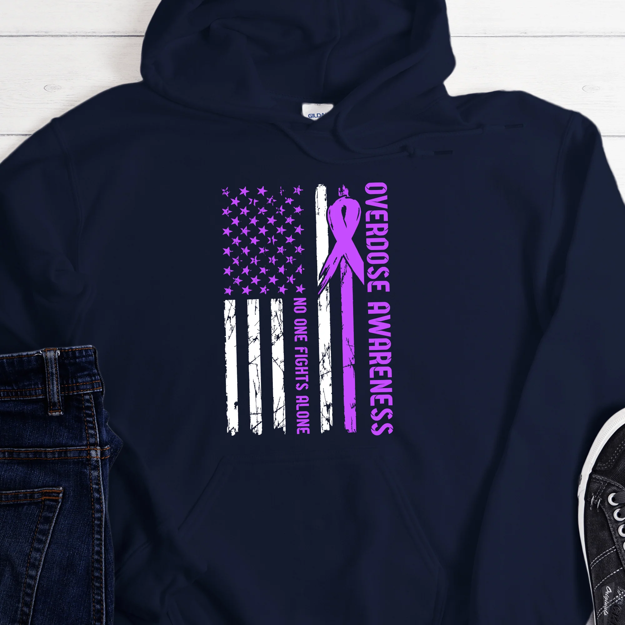 Custom Recovery Hoodie | Inspiring Sobriety |  No One Fights Alone Overdose Awareness - Image 3