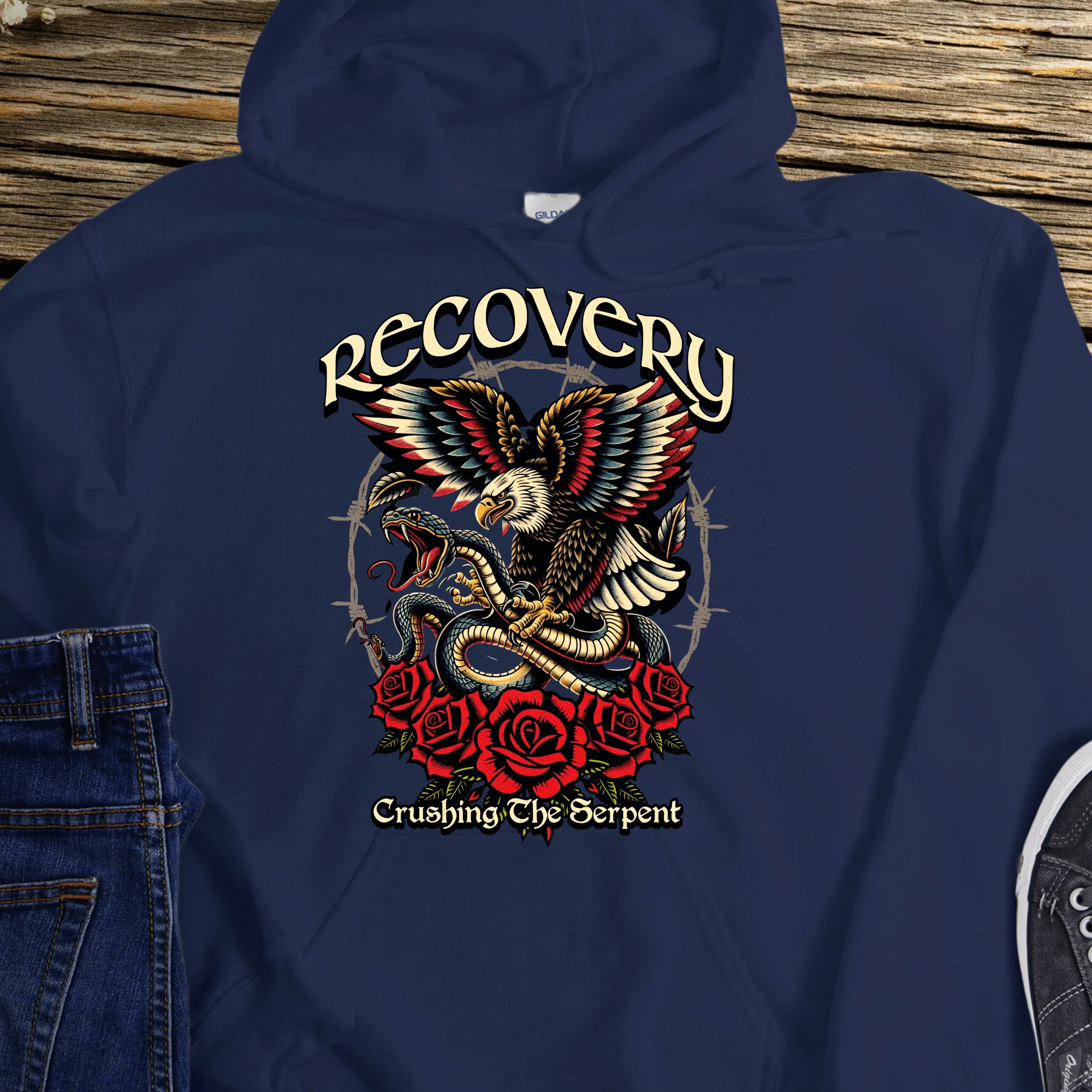 Recovery Hoodie | Inspiring Sobriety |  Recovery - Crushing The Serpent - Image 2