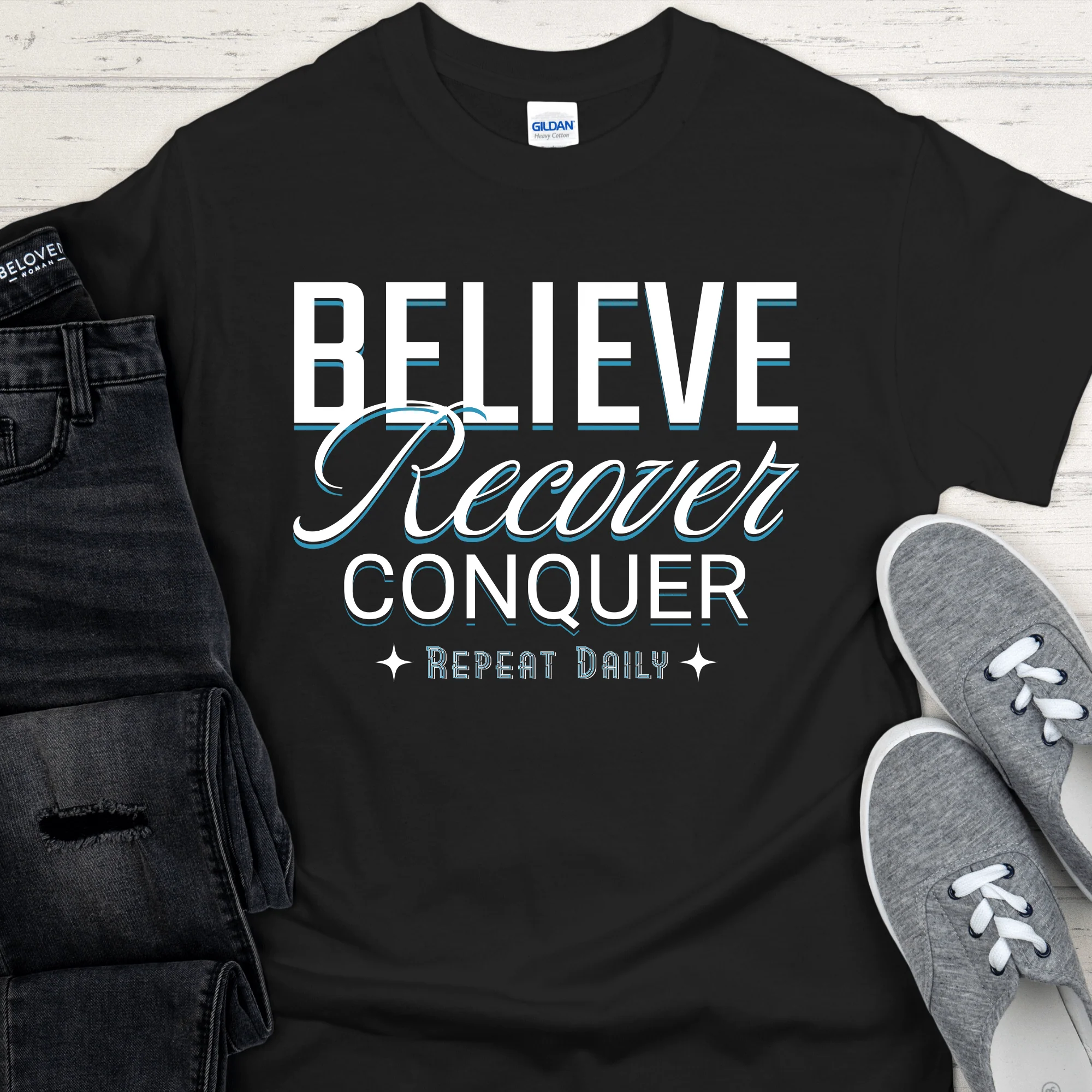 Recovery T-Shirt | Inspiring Sobriety |  Believe, Recover, Conquer - Image 2
