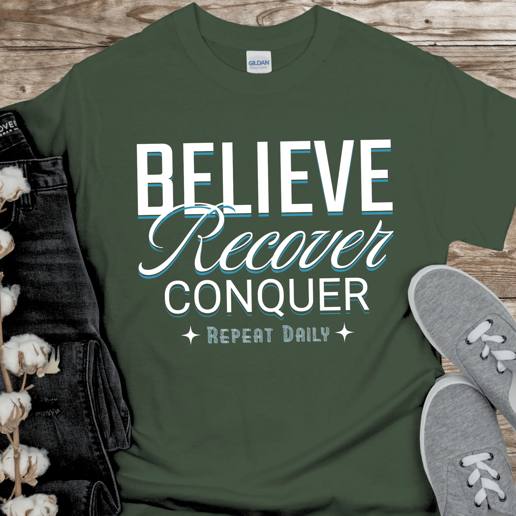 Recovery T-Shirt | Inspiring Sobriety |  Believe, Recover, Conquer - Image 6