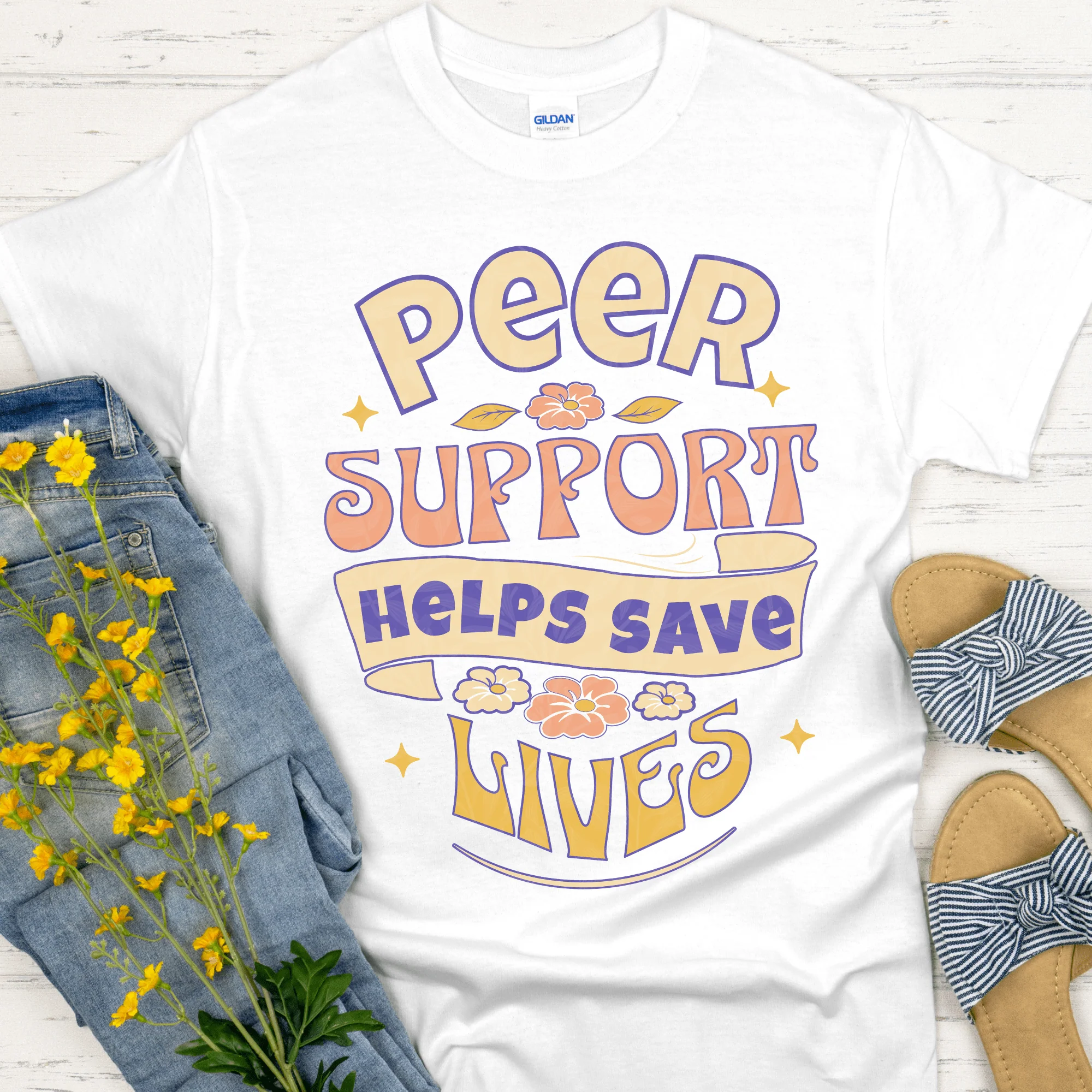 Recovery T-Shirt | Inspiring Sobriety | Peer Support Saves Lives (Retro) - Image 4