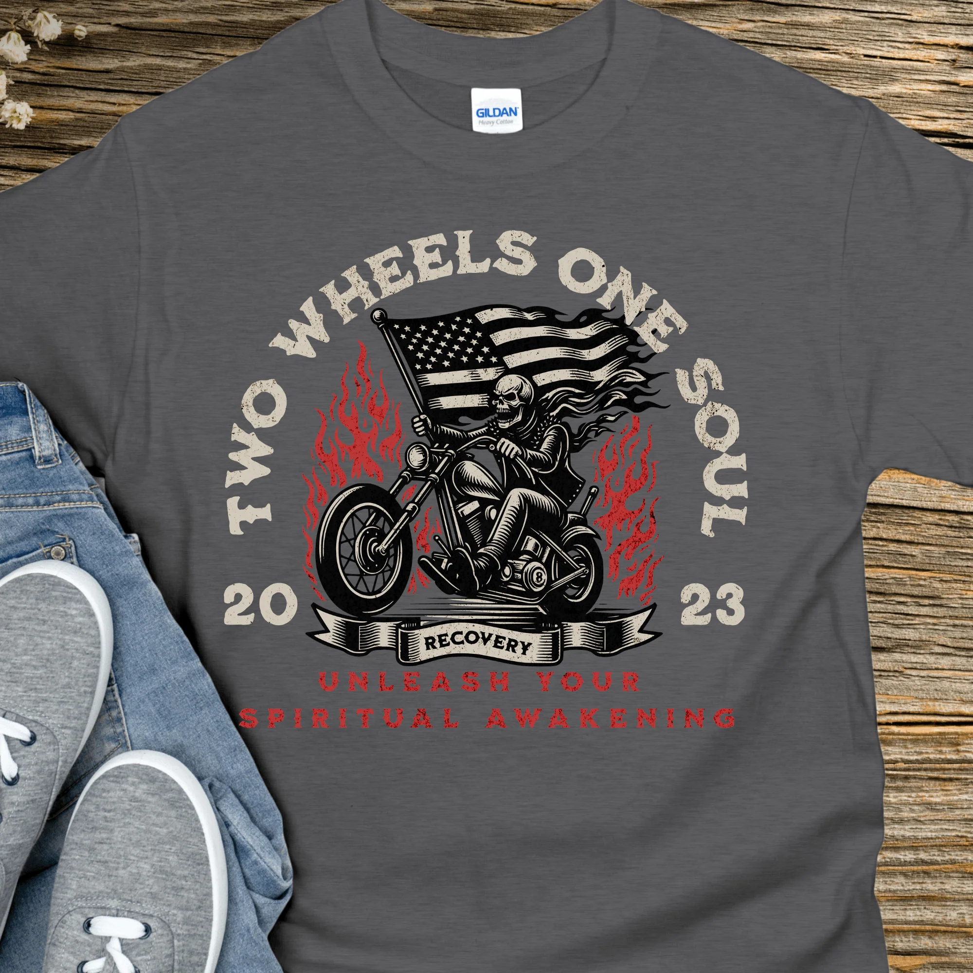 Custom Recovery T-Shirt | Inspiring Sobriety |  Two Wheels,  One Soul - Image 2