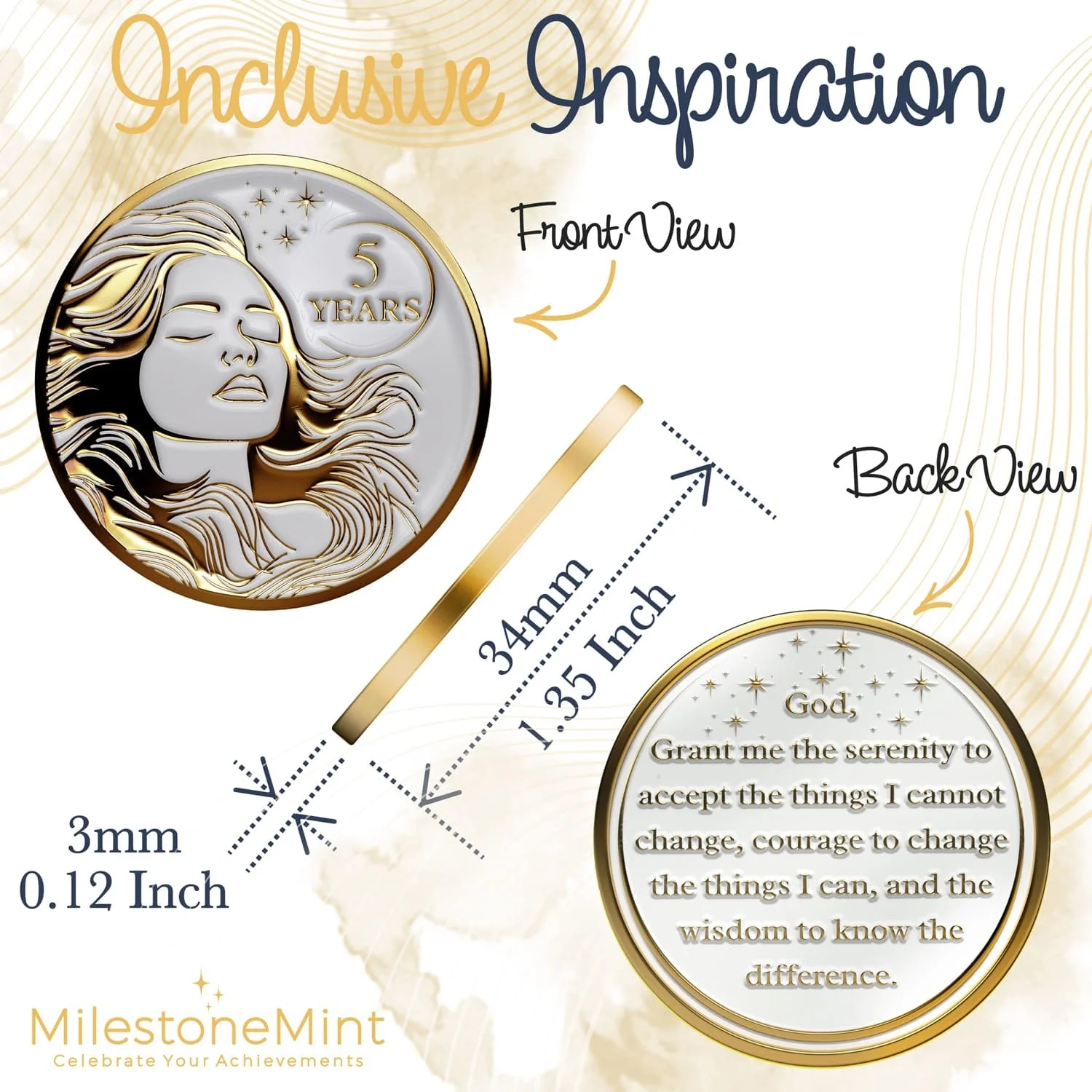 Recovery Medallion Coin I Inspiring Sobriety I Womens AA Milestone Gold - Image 39