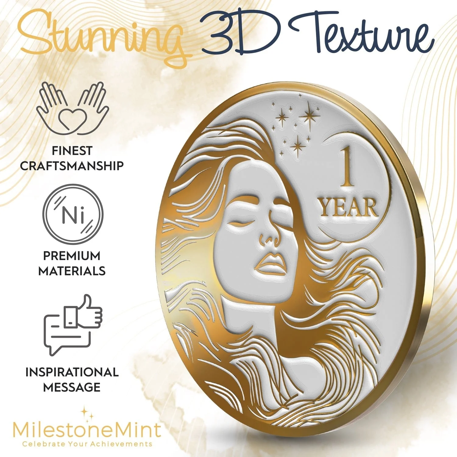 Recovery Medallion Coin I Inspiring Sobriety I Womens AA Milestone Gold - Image 43