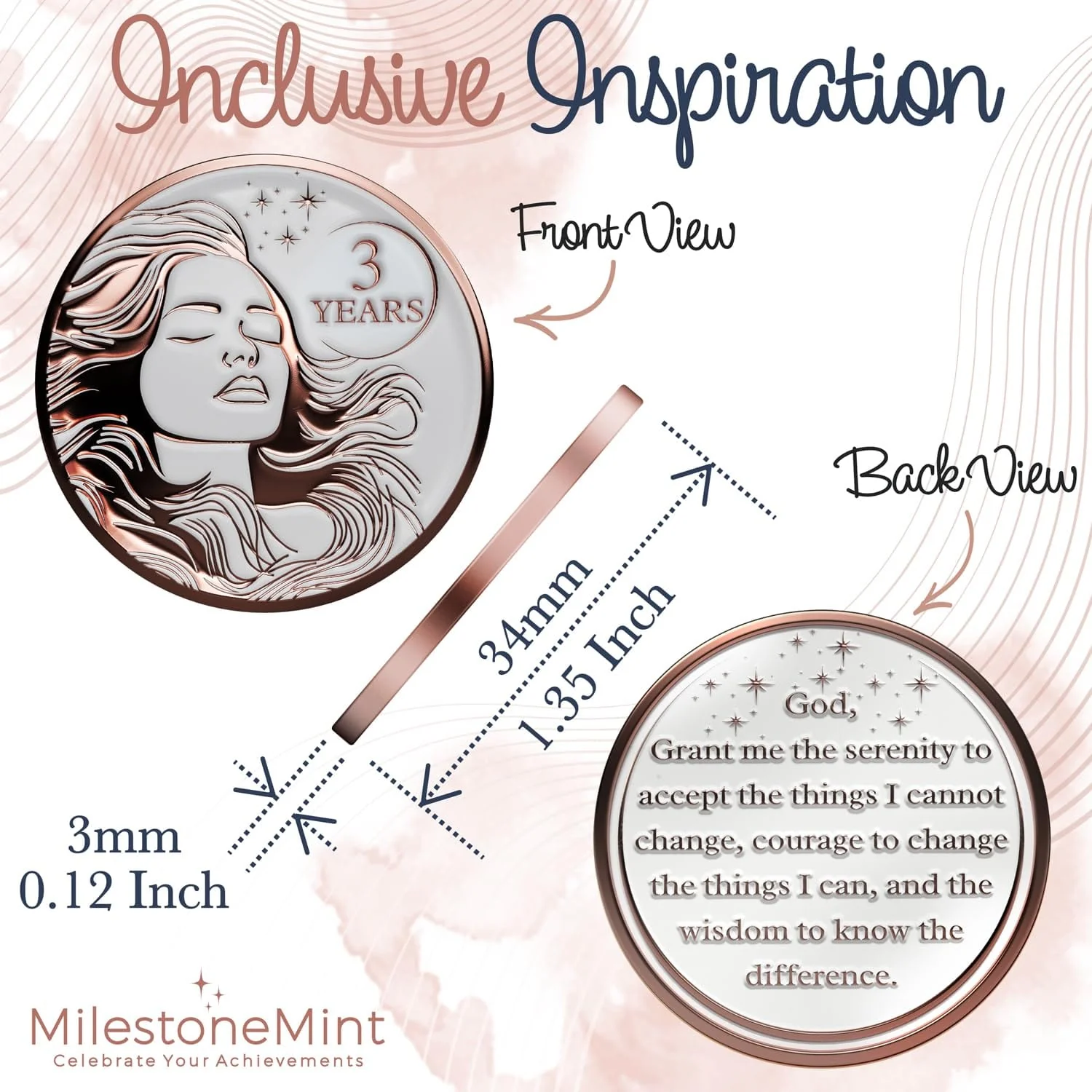Recovery Medallion Coin I Inspiring Sobriety I Womens AA Milestone Serenity Prayer - Image 23